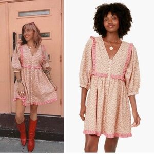 Tuckernuck Hyacinth House Mia Mini Dress Floral Gingham Puff Sleeves XS